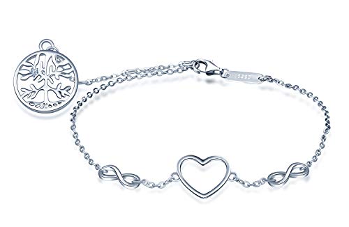 MicLee Damen Infinity Unendlichkeit Symbol Leer Herz Lebensbaum Armband 925 Sterling Silber Zirkonia Armkette Verstellbar Charm Armreif mit Geschenkbeutel Super Geschenk von MicLee