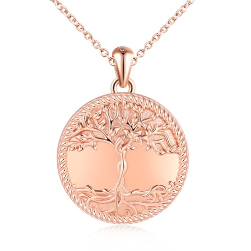 MicLee Damen Kette Anhänger 925 Silber Foto Runde Medaillons Silber Photo Halskette Amulett Kreativer Baum des Lebens Gravur Openable Anhänger, Rose Gold von MicLee
