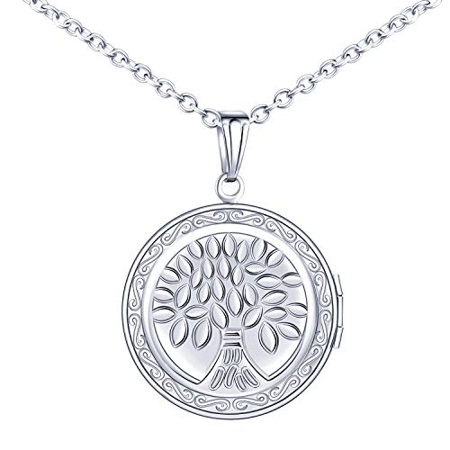 MicLee Damen Kette Bild Foto Rund Medaillon zum öffnen mit Kette Photo Bilder Amulett Edelstahl Anhänger Halskette mit Geschenkbox Grußkarte Super Geschenk für Paar Pärchen Mutter Tochter von MicLee