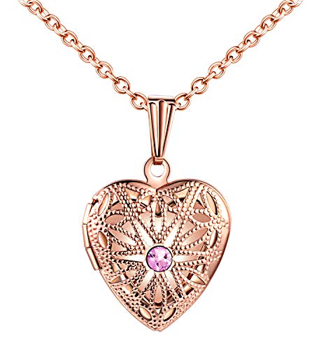 MicLee Damen Kette Edelstahl Foto Medaillon Photo Bilder Amulett Rosa Zirkonia Silber/Rosegold/Gold Herzanhänger Halskette mit Geschenkbox Grußkarte für Mutter Tochter von MicLee