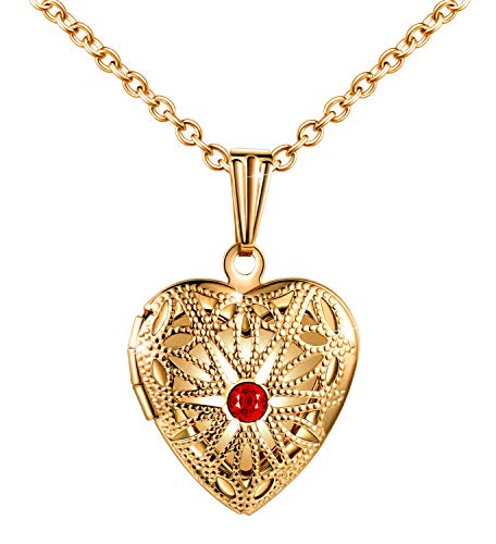 MicLee Damen Kette Edelstahl Foto Medaillon Photo Bilder Amulett Rot Zirkonia Silber/Rosegold/Gold Herzanhänger Halskette mit Geschenkbox Grußkarte für Mutter Tochter von MicLee