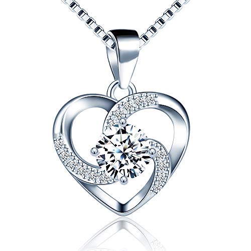 MicLee Damen Kette Herz Halskette 925 Sterling Silber Anhänger"Liebe ist Das Glück"Schmuck Zirkonia 45CM Kettenlänge Geschenk für Mutter/Frauen von MicLee