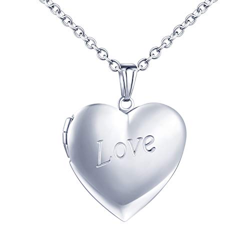 MicLee Damen Love Halskette Kette Foto Herz Medaillon Photo Bilder Amulett Edelstahl Anhänger Herzkette mit Geschenkbox Grußkarte Super Geschenk für Paar Pärchen Mutter Tochter von MicLee