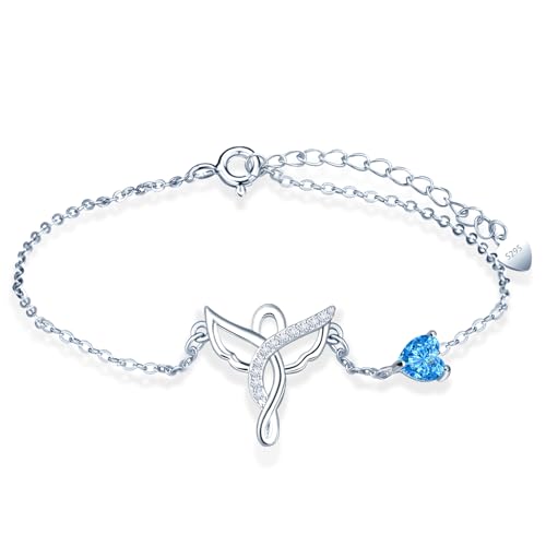 MicLee Damen Mädchen Silber Jungfrau Zirkon Armband Fashion 925 Sterling Silber Sternzeichen Armbänder mit Blaues Herz Zirkon Kreative Sternbild Schmuck Mode Verstellbare Kette Armband von MicLee