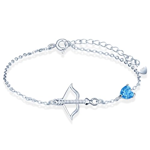MicLee Damen Mädchen Silber Schütze Zirkon Armband Fashion 925 Sterling Silber Sternzeichen Armbänder mit Blaues Herz Zirkon Kreative Sternbild Schmuck Mode Verstellbare Kette Armband von MicLee