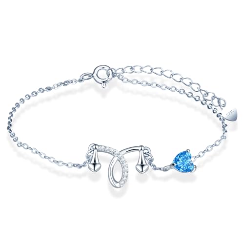 MicLee Damen Mädchen Silber Waage Zirkon Armband Fashion 925 Sterling Silber Sternzeichen Armbänder mit Blaues Herz Zirkon Kreative Sternbild Schmuck Mode Verstellbare Kette Armband von MicLee
