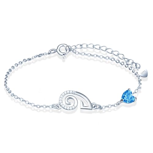 MicLee Damen Mädchen Silber Widder Zirkon Armband Fashion 925 Sterling Silber Sternzeichen Armbänder mit Blaues Herz Zirkon Kreative Sternbild Schmuck Mode Verstellbare Kette Armband von MicLee