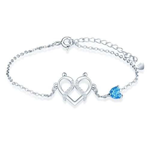 MicLee Damen Mädchen Silber Zwillinge Zirkon Armband Fashion 925 Sterling Silber Sternzeichen Armbänder mit Blaues Herz Zirkon Kreative Sternbild Schmuck Mode Verstellbare Kette Armband von MicLee