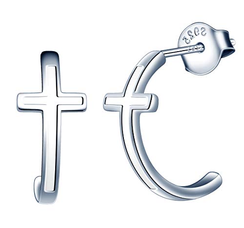 MicLee Damen Ohrringe 925 Sterling Silber Halbkreisförmiges Kreuz Ohrstecker Ohrschmuck mit Geschenkbeutel,Super Weihnachten Geschenk von MicLee