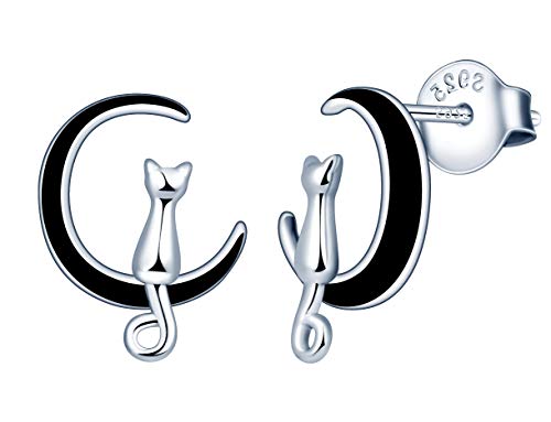 MicLee Damen Ohrringe 925 Sterling Silber Süße Katze Mond Ohrstecker Ohrschmuck mit Geschenkbeutel,Super Weihnachten Geschenk von MicLee