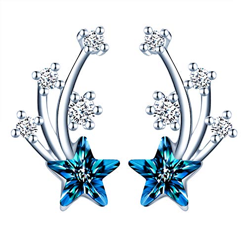 MicLee Damen-Ohrringe 925 Sterling Silber Zirkonia Ohrstecker Meteor Blau Kristall Ohrringe Stecker Ohrschmuck mit Geschenkbeutel,Super Weihnachten Geschenk von MicLee