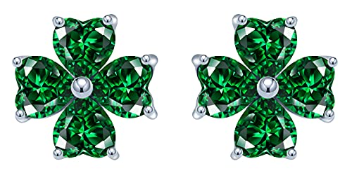 MicLee Damen Ohrringe Ohrstecker 925 Sterling Silber Vierblättriger Kleeblatt Grüner Zirkonia Mädchen Ohrschmuck von MicLee