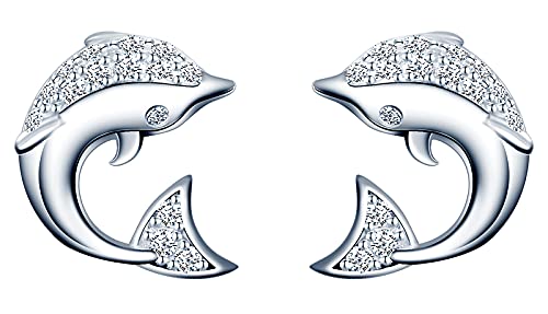 MicLee Damen Ohrringe Ohrstecker 925 Sterling Silber Delfin Zirkonia Mädchen Ohrringe Ohrschmuck mit Geschenkbeutel von MicLee