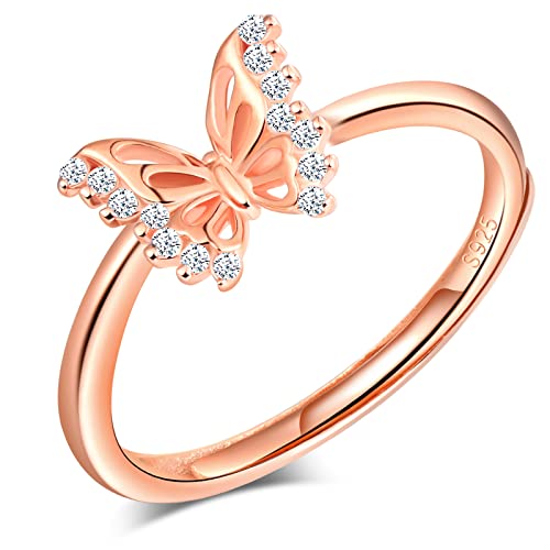 MicLee Damen Eheringe 925 Sterling Silber Schmetterling Ring Hochzeitsringe Verlobungsring Trauringe mit Weiß Zirkonia Partnerring Verstellbare Rosegold Geschenke für Valentinstag Weihnachten von MicLee