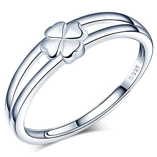 MicLee Damen 925 Sterling Silber Vierblaettriges Kleeblatt Herz Ringe Hochzeitsringe Eheringe Verlobungsring Trauringe Partnerring Verstellbare Geschenke für Valentinstag Weihnachten für Frauen von MicLee