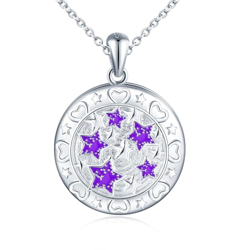 MicLee Damen Stern Kette Anhänger 925 Silber Foto Runde Medaillons Silber Photo Halskette Amulett Kreativer Lila Sternennacht Openable Anhänger von MicLee