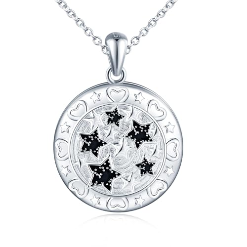 MicLee Damen Stern Kette Anhänger 925 Silber Foto Runde Medaillons Silber Photo Halskette Amulett Kreativer Schwarz Sternennacht Openable Anhänger von MicLee
