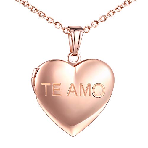 MicLee Damen TE AMO Halskette Kette Foto Herz Medaillon Photo Bilder Amulett Edelstahl Anhänger Herzkette mit Geschenkbox Grußkarte Super Geschenk für Paar Pärchen Mutter Tochter von MicLee