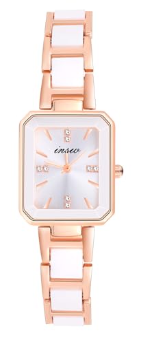 MicLee Damenuhr Analoge Mädchen Armbanduhr Quadratische Zifferblatt Harz Material Keramik weißes Licht Luxus Quarzuhr aus Legierung 30 M Wasserdicht von MicLee