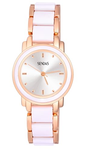 MicLee Damenuhr Analoge Mädchen Armbanduhr rundes Zifferblatt Harz Material Keramik weißes Licht Luxus Quarzuhr aus Legierung 30 M Wasserdicht von MicLee