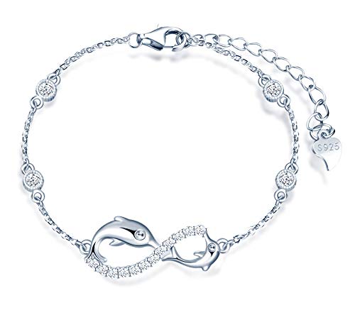 MicLee "Delphin Liebe" Damen Einfach Armband Zirkonia 925 Sterling Silber Allergenfrei Delphin Unendlichkeit Zeichen Armreif Armkette mit Geschenkbeutel Super Geschenk für Mutter Freundin von MicLee