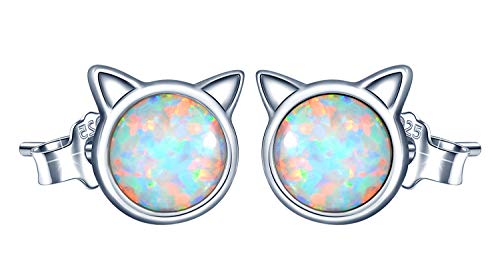 MicLee Einfach Damen Mädchen Ohrringe 925 Sterling Silber Opal Katzenohren Katze Ohrstecker Durchmesser 8mm Katze Ohrringe zum Muttertag mit Geschenkbeutel,Super Weihnachten Geschenk von MicLee