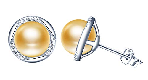 MicLee Einfach Damen Mädchen Perlenohrstecker mit Zirkonia 925 Sterling Silber Ohrringe Perle 7.5mm Süßwasser-Zuchtperlen Ohrstecker Ohrschmuck mit Geschenkbeutel,Super Weihnachten Geschenk von MicLee