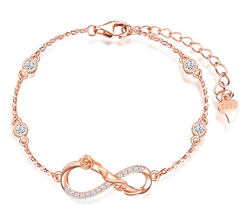 MicLee "Endlose Liebe " Damen Einfach Armband Zirkonia 925 Sterling Silber Allergenfrei Rose Unendlichkeit Zeichen Armreif Armkette mit Geschenkbeutel Super Geschenk für Mutter Freundin von MicLee