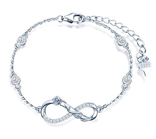 MicLee "Endlose Liebe " Damen Einfach Armband Zirkonia 925 Sterling Silber Allergenfrei Rose Unendlichkeit Zeichen Armreif Armkette mit Geschenkbeutel Super Geschenk für Mutter Freundin von MicLee