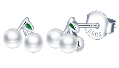 MicLee Fashion Damen Mädchen Perlen Kirsch Ohrringe 925 Sterling Silber Kreative Kirschen Ohrstecker Mode Perlen Ohrschmuck (Silber) von MicLee