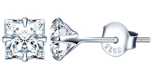 MicLee Fashion Damen Mädchen Solitär Ohrringe Ohrklemmen 925 Sterling Silber Vier Klauen Quadratische Zirkon Ohrstecker Mode Männer Ohrschmuck 5mm Ohrringe von MicLee