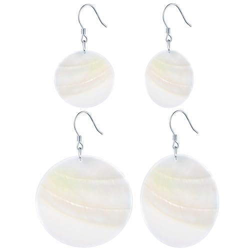 MicLee Fashion Damen Mädchen Weiße Muschel Ohrringe Ohrhänger 925 Sterling Silber 4,5cm Runde Ohrringe Kreative Fischhaken Ohrschmuck von MicLee