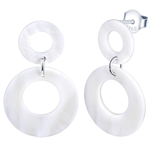 MicLee Fashion Damen Weiße Muschel Ohrringe Ohrhänger 925 Sterling Silber Mädchen Runde Ohrringe Elegante Durchbohrte Ohrhänger Ohrschmuck von MicLee