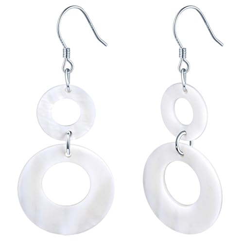 MicLee Fashion Damen Weiße Muschel Ohrringe Ohrhänger 925 Sterling Silber Mädchen Runde Ohrringe Elegante Fischhaken Ohrschmuck von MicLee