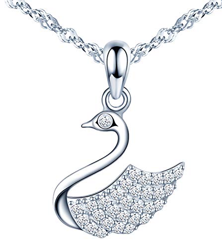 MicLee Glücklich Dreiblättriges Kleeblatt Damen Halskette 925 Schwäne Zirkonia Anhänger Kette mit Anhänger Geschenkbeutel Super Geschenk für Mutter Freundin von MicLee