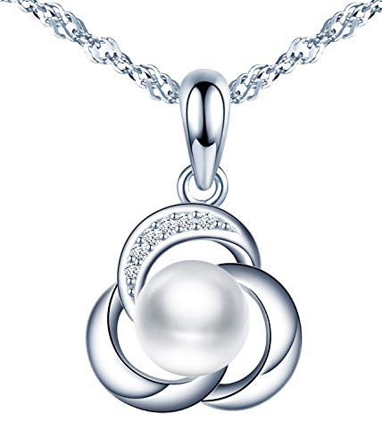 MicLee Glücklich Einfach Dreiblättriges Kleeblatt Damen Halskette 925 Sterling Silber Zirkonia mit Perlen Anhänger Kette mit Anhänger Geschenkbeutel Super Geschenk für Mutter Freundin von MicLee