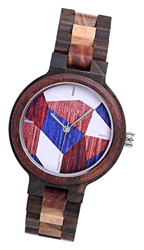 MicLee Herren Damen Einfach Holzuhr Natürliches Holz Zifferblatt mit Farbe Spleißen Holz Analog Quarzwerk Armbanduhr Für Frauen Männer Geschenke von MicLee