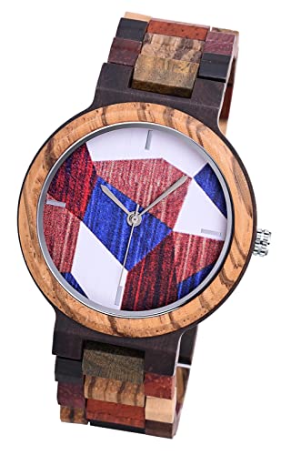 MicLee Herren Damen Einfach Holzuhr Natürliches Holz Zifferblatt mit Farbe Spleißen Holz Analog Quarzwerk Armbanduhr Für Frauen Männer Geschenke von MicLee