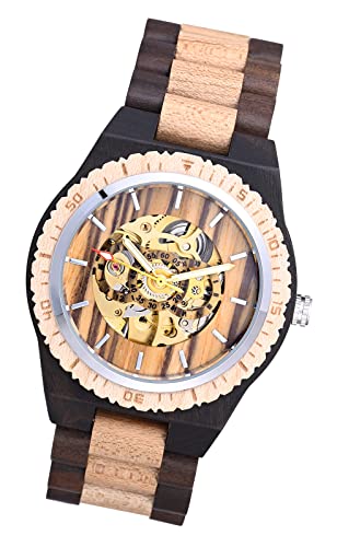 MicLee Herren Einfach Holzuhr Aushöhltes mechanisches Naturholz Zifferblatt Analog Quarzwerk Armbanduhr Für Männer Ehemann Geschenke von MicLee