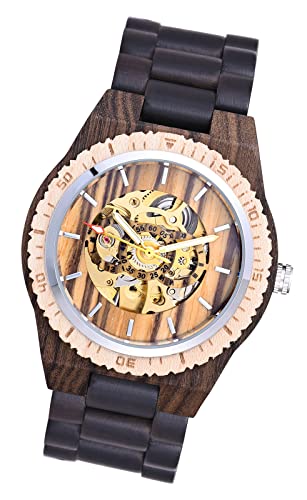 MicLee Herren Einfach Holzuhr Aushöhltes mechanisches Naturholz Zifferblatt Analog Quarzwerk Armbanduhr Für Männer Ehemann Geschenke von MicLee