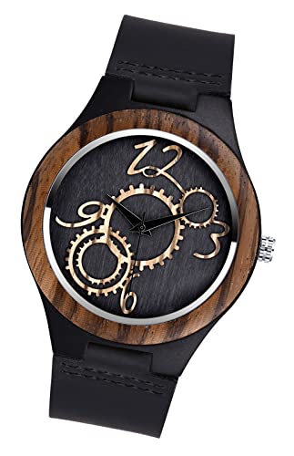 MicLee Herren Einfach Holzuhr Fanggerätszifferblatt Analog Quarzwerk Armbanduhr Für Männer Ehemann Geschenke von MicLee