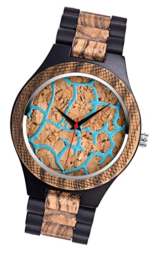 MicLee Herren Einfach Holzuhr Gitter Gletscherstriation Zifferblatt aus natürlichem Holz Analog Quarzwerk Armbanduhr Für Männer Ehemann Geschenke von MicLee