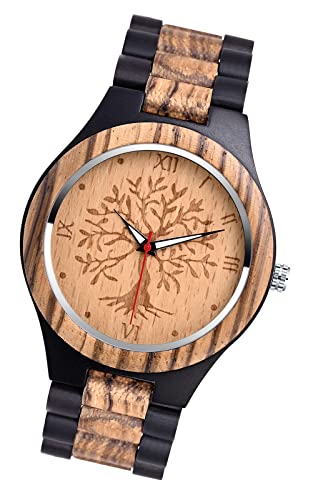 MicLee Herren Einfach Holzuhr Life Tree Zifferblatt Analog Quarzwerk Armbanduhr Für Männer Ehemann Geschenke von MicLee