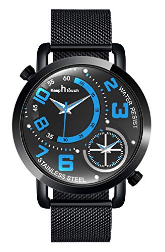 MicLee Herren Fashion Uhr Analog Chronograph Armbanduhr Uhr Wasserdicht Quarz Uhr Zwei Uhrwerken Multifunktionszifferblättern Einzigartig Herrenuhren Edelstahlgewebe Milanaise Mesh Band Verstellbar von MicLee
