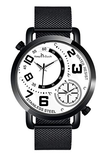 MicLee Herren Fashion Uhr Analog Chronograph Armbanduhr Uhr Wasserdicht Quarz Uhr Zwei Uhrwerken Multifunktionszifferblättern Einzigartig Herrenuhren Edelstahlgewebe Milanaise Mesh Band Verstellbar von MicLee