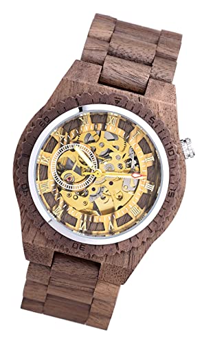 MicLee Herren Holzuhr Aushöhltes mechanisches Naturholz Zifferblatt Analog Quarzwerk Armbanduhr Für Männer Ehemann Geschenke von MicLee