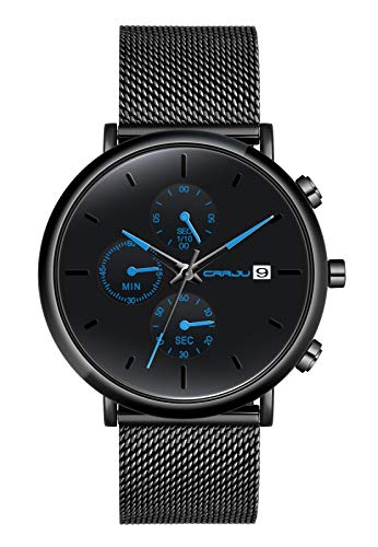 MicLee Herren Uhr Analog Chronograph Armbanduhr 30 M Wasserdicht Quarz Uhr Multifunktionszifferblättern Kalender Stoppuhr Business Uhren mit Edelstahlgewebe Milanaise Mesh Band Verstellbar von MicLee