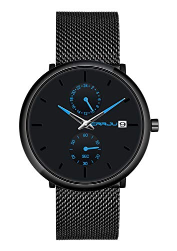 MicLee Herren Uhr Einfach Analog Chronograph Armbanduhr 30 M Wasserdicht Quarz Uhr Multifunktionszifferblättern Kalender Stoppuhr Business Uhren mit Edelstahlgewebe Milanaise Mesh Band Verstellbar von MicLee