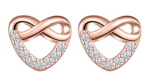 MicLee Herz Ohrstecker mit Unendlichkeit Zeichen Infinity Ohrringe 925 Sterling Silber Zirkonia Damen Ohrringe Ohrschmuck mit Geschenkbeutel Super Geschenk,Rosegold von MicLee