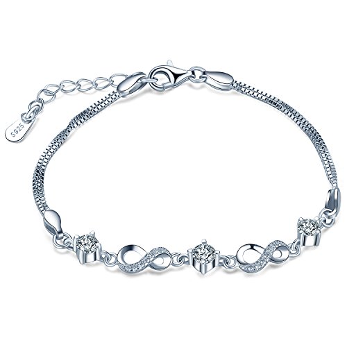 MicLee Infinity Unendlichkeit Symbol Mädchen Armband 925 Sterling Silber Zirkonia Charm Armband Verstellbare Armkette, mit Geschenkbox Grußkarte von MicLee